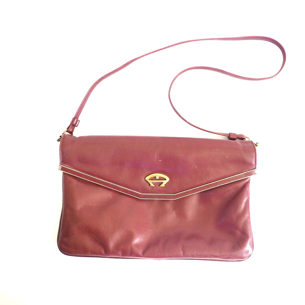 90s‎ Vintage Etienne Aigner Oxblood Red Leather Clutch Shoulder Bag Soft Leather